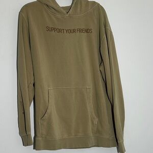Khaki Hoodie with 'Support Your Friends' Message